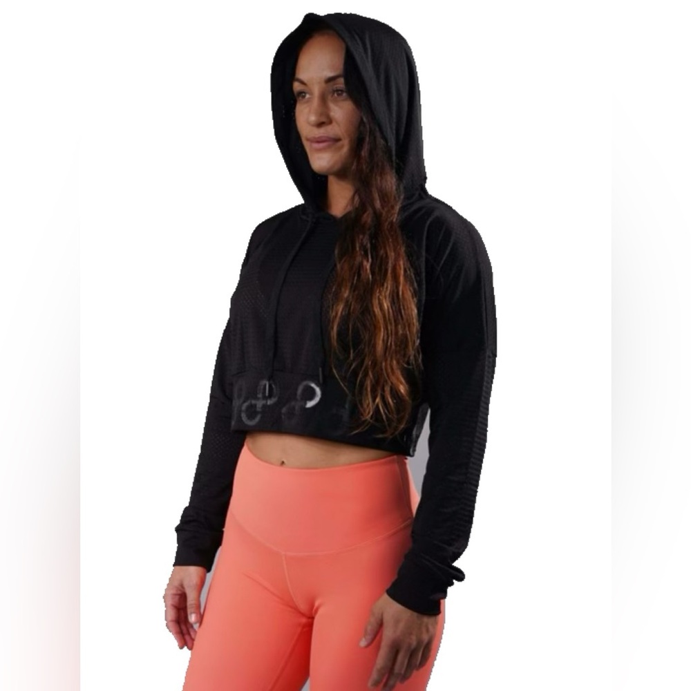 Black Cropped Mesh Hoodie
